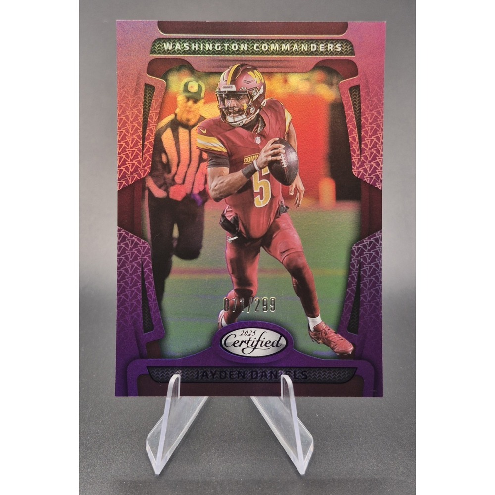 2025‎ Panini Certified Jayden Daniels #98 Purple Mirror /299 Commanders OROY